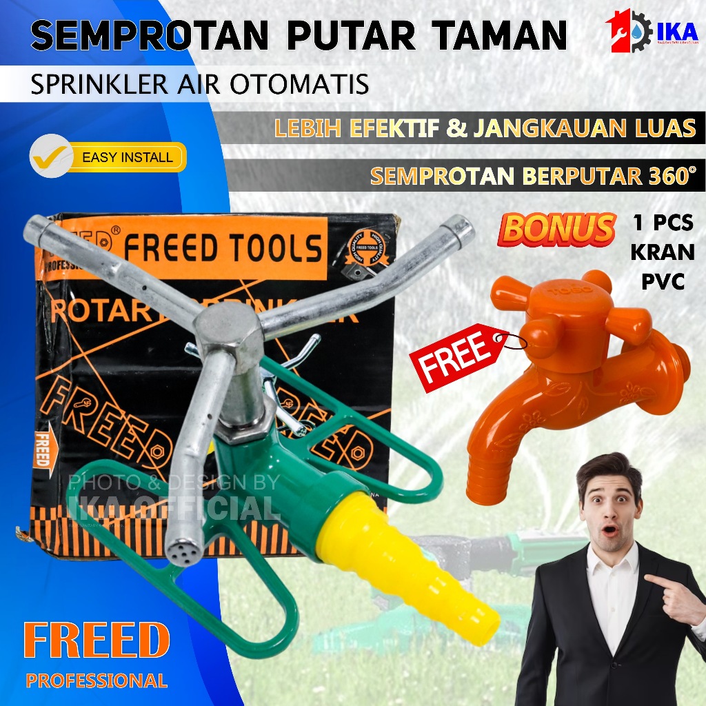 GRATIS KRAN Rotary Sprinkler FREED SK 117s Shower Taman Body Besi / Semprotan Putar Taman Rotary Spr