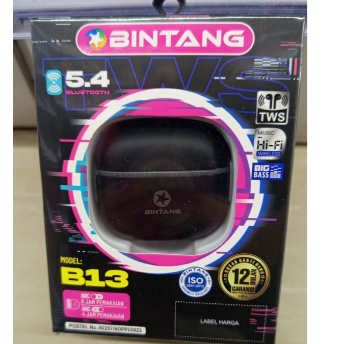 HEADSET EARPHONE BLUETOOTH TWS BINTANG B13