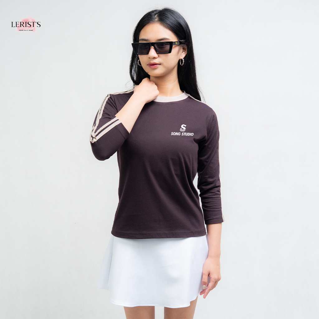 Lengan panjang Song Studio Lerist- Atasan longsleeve wanita blouse kekinian leher bulat cotton combe