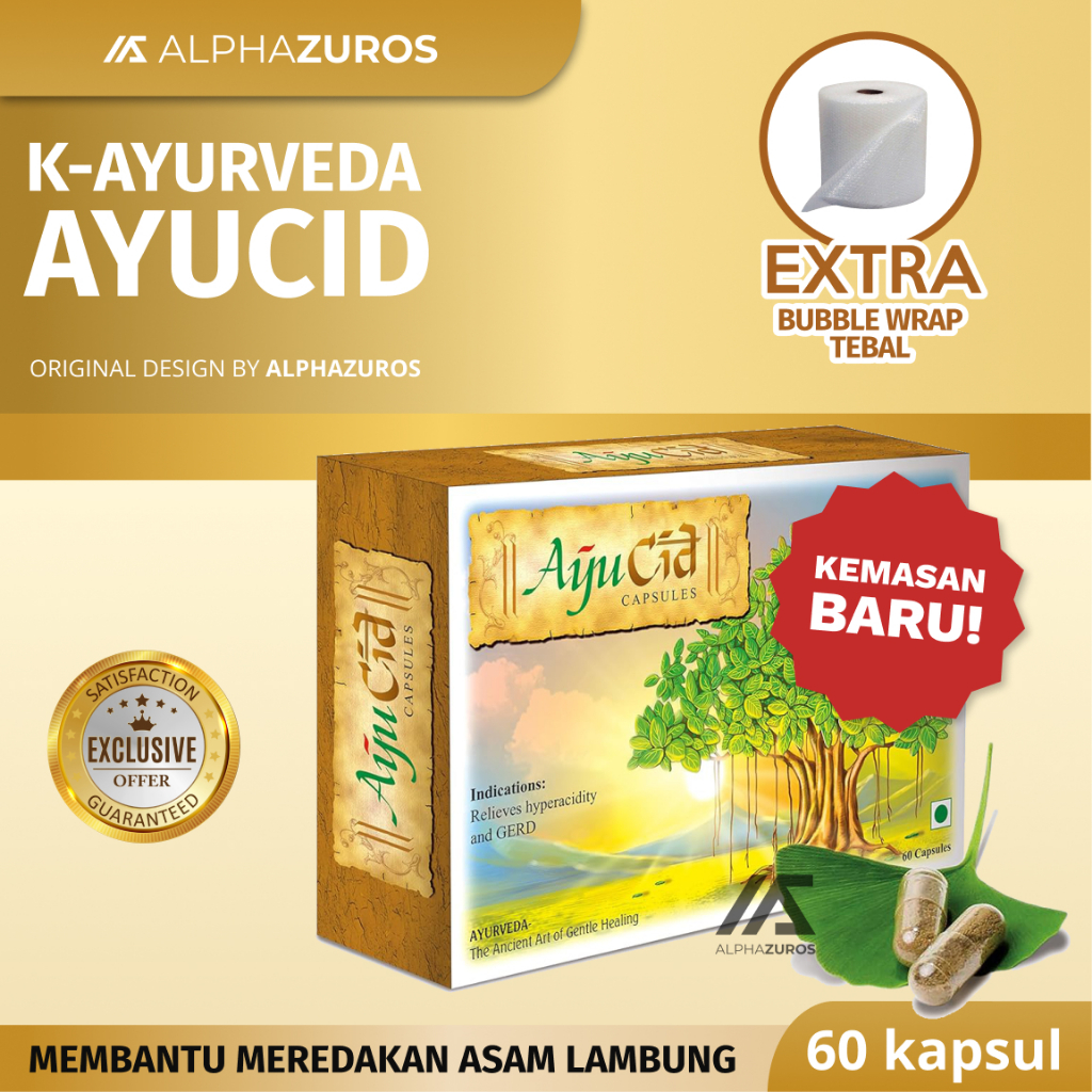 AYUCID [Kemasan Baru] EXCLUSIVE  (1 Box isi 60 Kapsul) Mengurangi Gas (Perut kembung), Gerd, Asam La