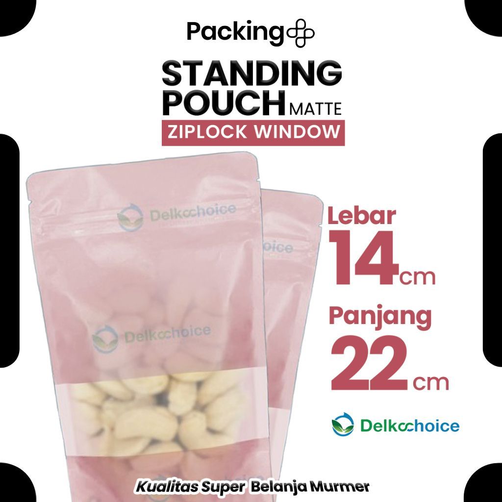 Kemasan Standing Pouch Matte Doff 14 cm x 22 cm PINK Window Ziplock Plastik Kemasan Klip Harga Murah