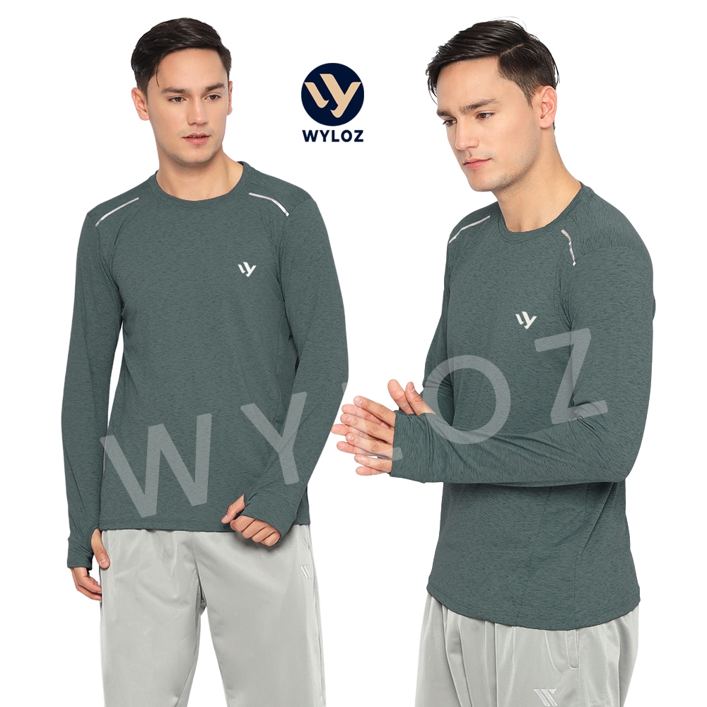 WYLOZ Baju Kaos Olahraga Lengan Panjang Jersey Training Gym Pria Cowok Laki Laki Outdoor Army Tua