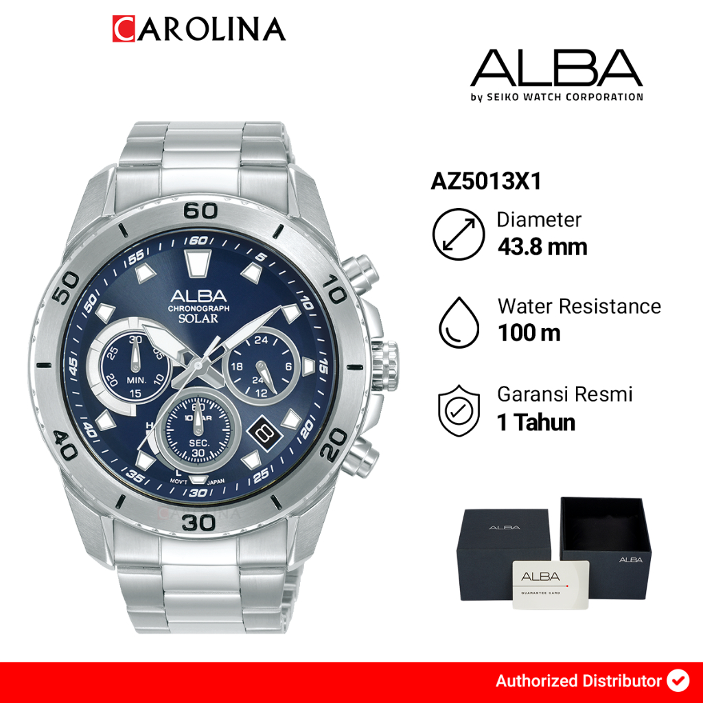 Jam Tangan Pria Alba Active Chronograph AZ5013X1 Blue Dial Stainless Steel Strap