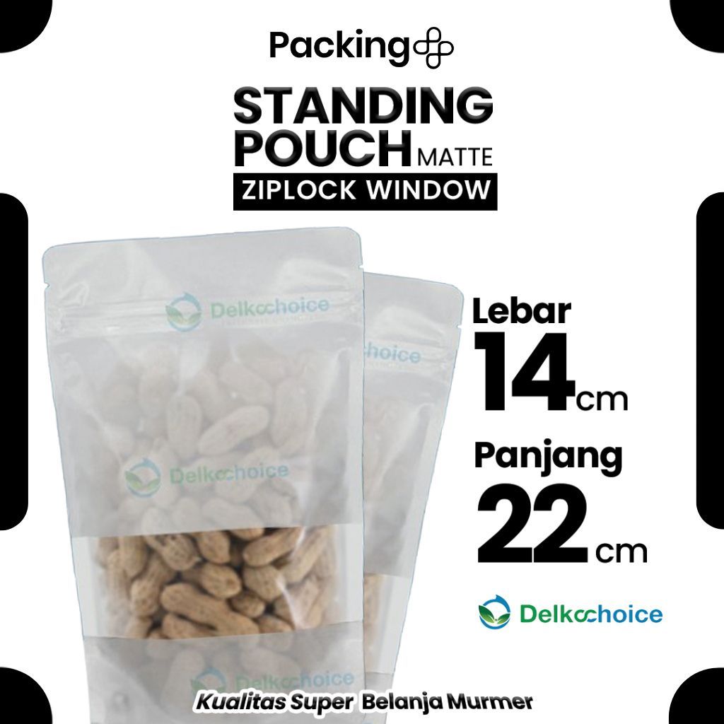 Kemasan Standing Pouch Matte Doff 14 cm x 22 cm PUTIH WHITE Window Ziplock Plastik Klip Harga Murah