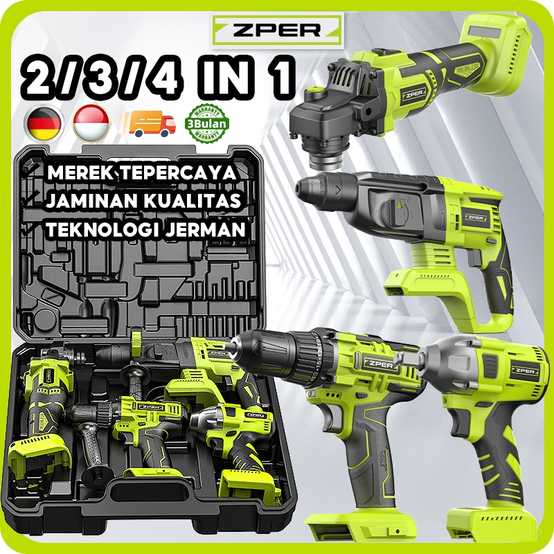 ZPER Mesin Listrik Toolkit Set Bor Baterai Dan Gerinda Tangan Dan Rotary Hammer Drill Cordless Dan I