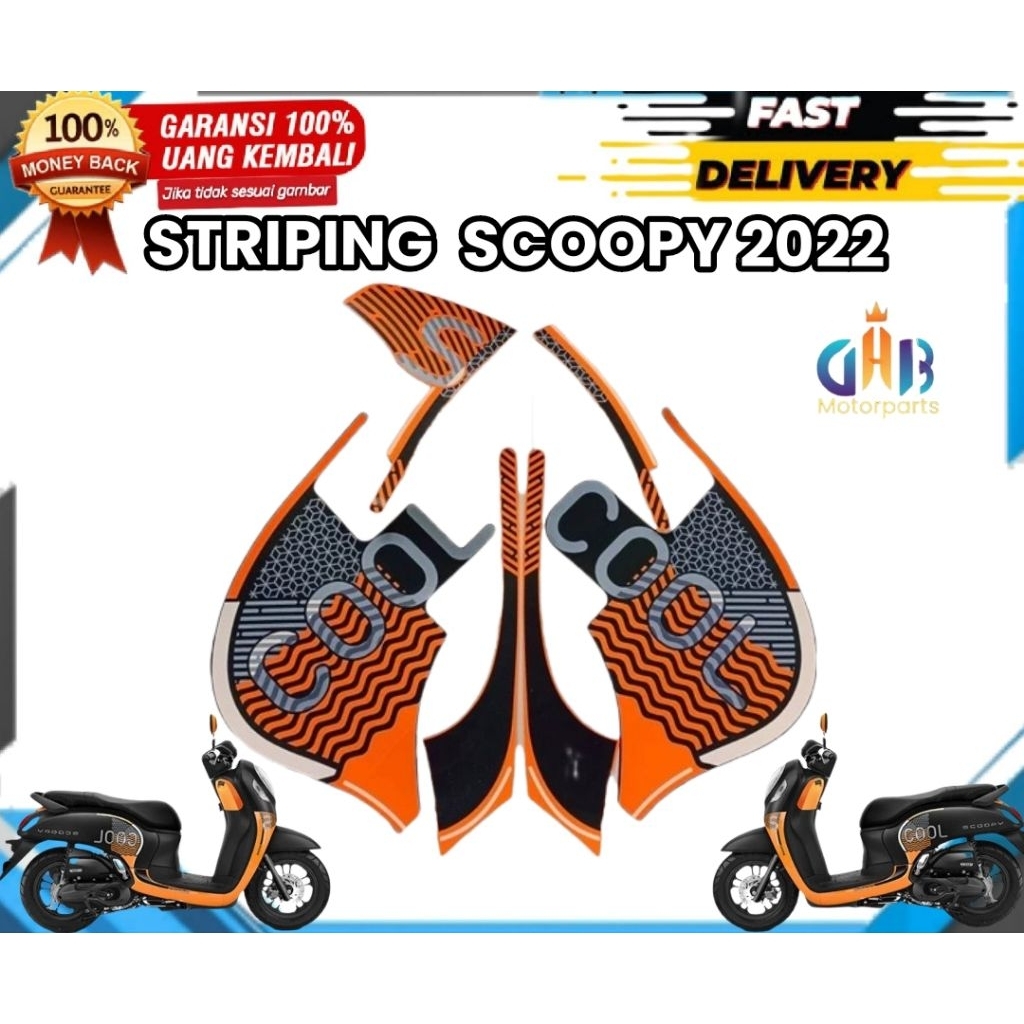 stiker striping motor Scoopy cool orange black 2022 original