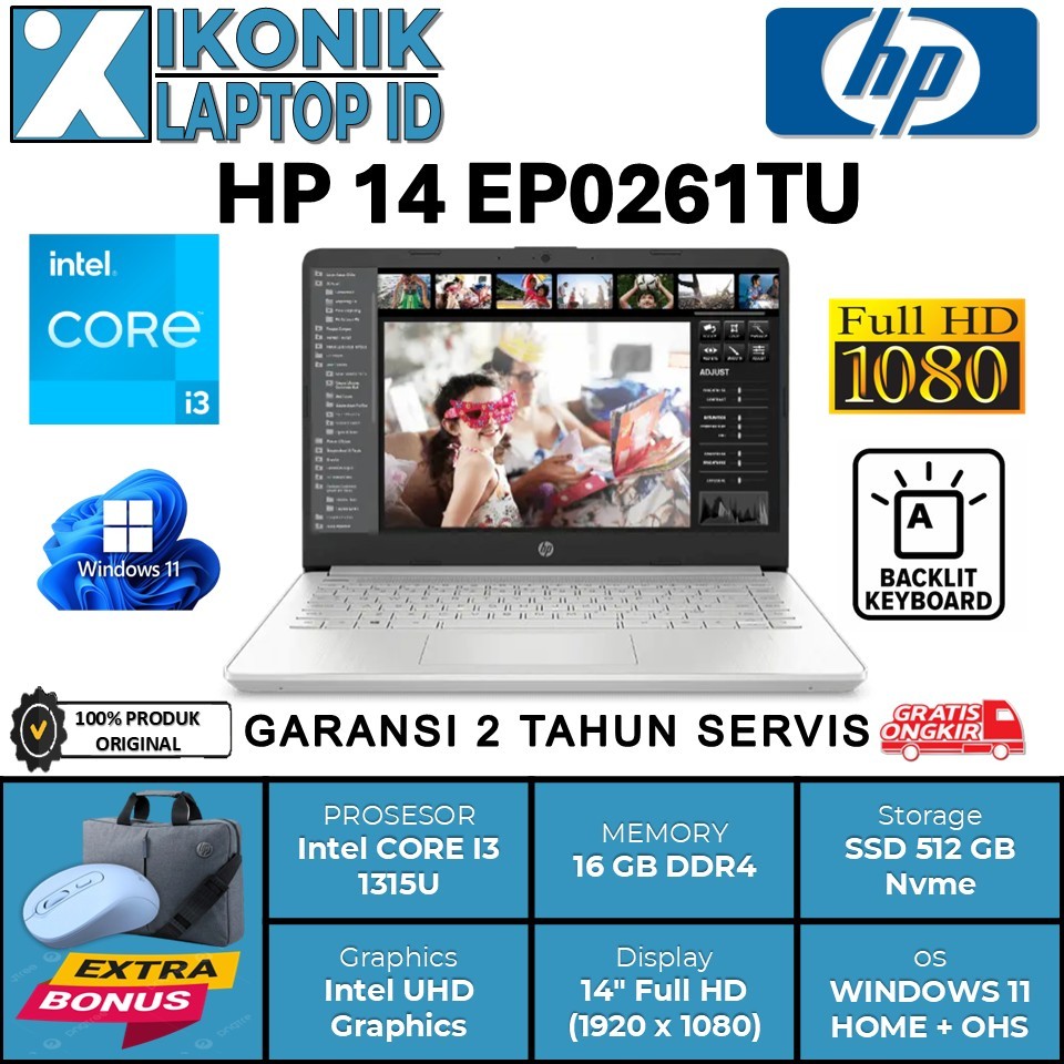 Laptop HP 14 Intel Core i3 Gen 13 Ram 16GB SSD 512GB 14" FHD Windows 11 Home