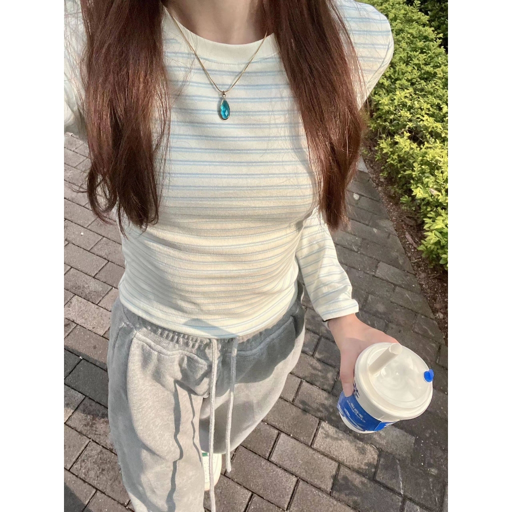 2TOYOUNG Kaos Lengan Panjang Premium Garis Biru/baju atasan wanita terbaru/atasan wanita