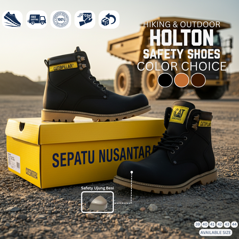 Sepatu Safety Boots Pria Wanita Original Caterpillar Holton Ujung Besi Proyek Touring Ujung Besi Pro