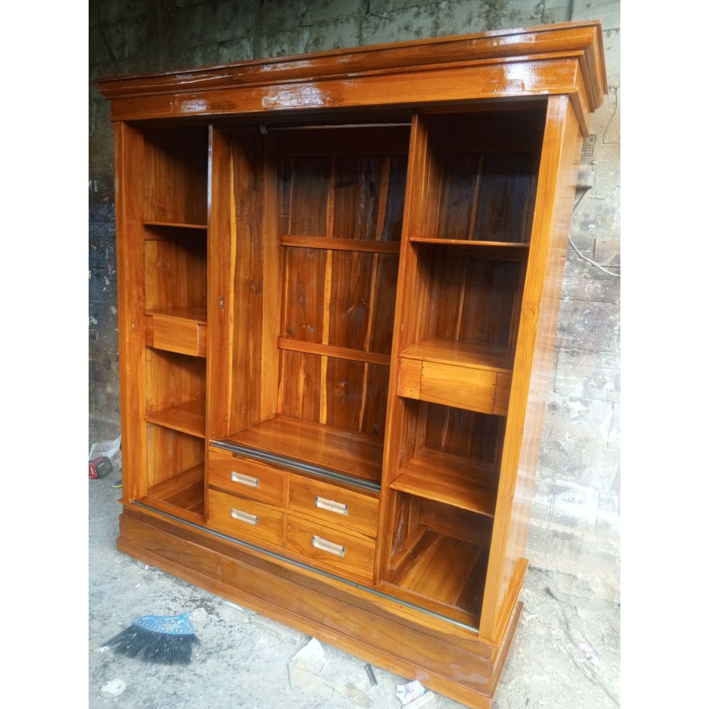 lemari pakaian jati 4 pintu sleding