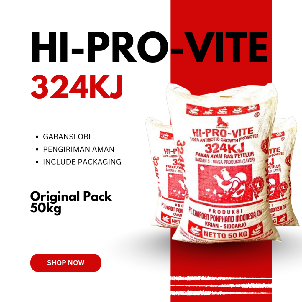 HI-PRO-VITE Pakan Ayam Petelur 324kj 50kg Tergacor | Pakan Terbaik Ayam Petelur Masa Produksi Tinggi