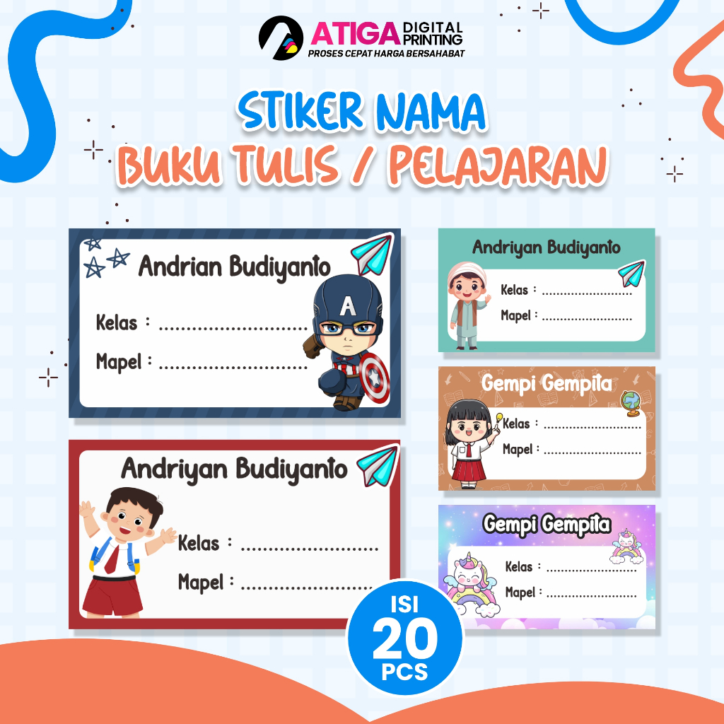 Stiker Nama Custom Buku Pelajaran - Label Sticker Nama Buku Custom