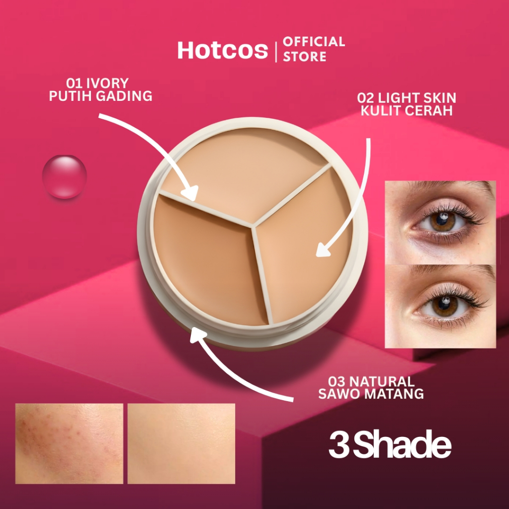 HOTCOS LIVE Concealer Tiga Warna | Menutup Bekas Jerawat & Noda Hitam