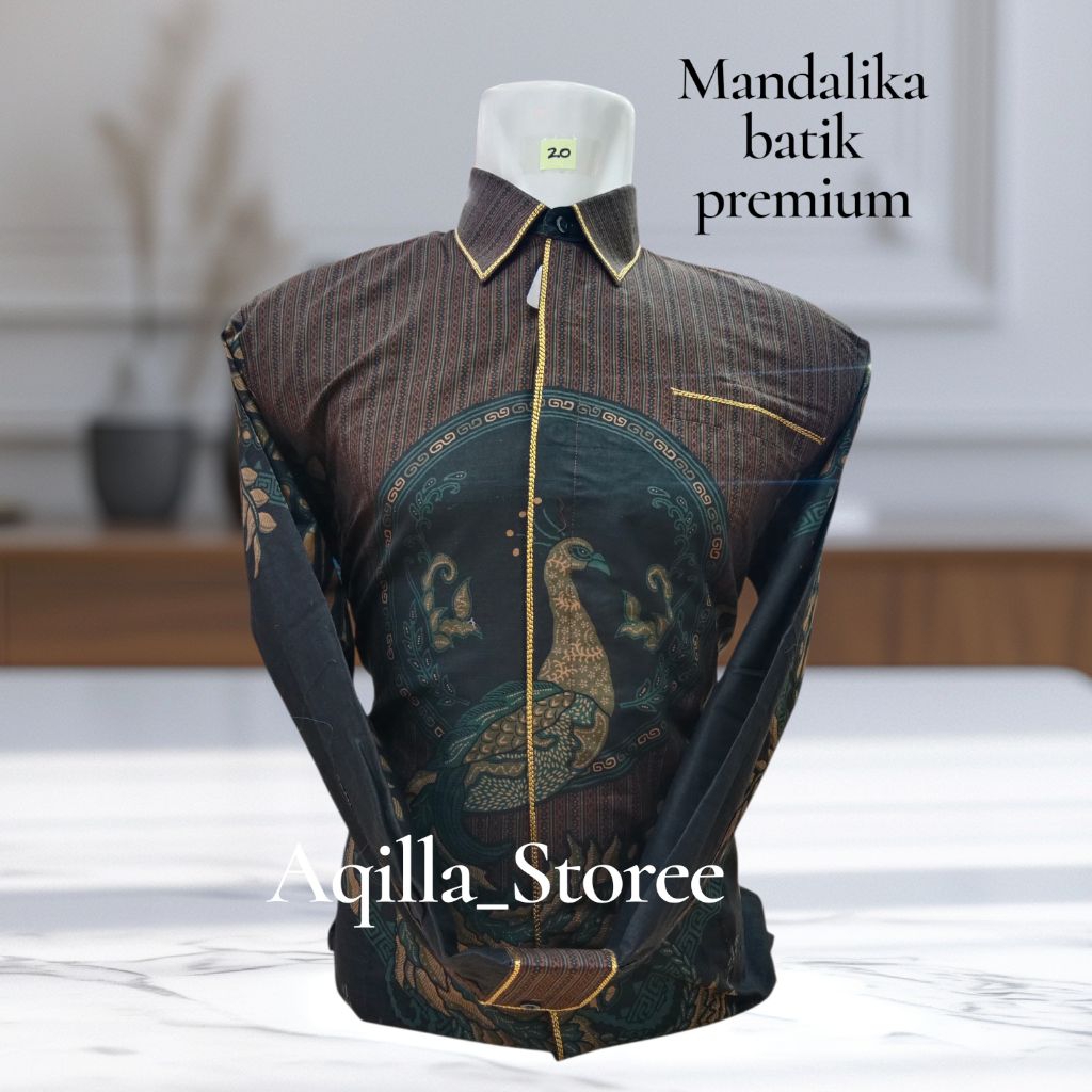 Kemeja Batik Pria Lengan Panjang Furing Jahitan Smok,Batik Katun Mandalika Premium Warna Coklat Maho