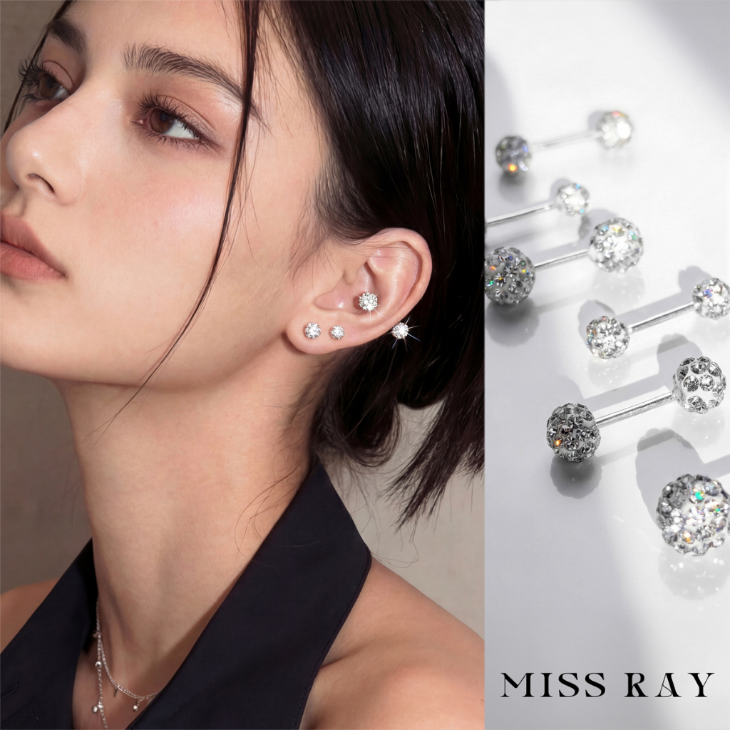 MISS RAY S925 Jarum Perak Anting-anting perak murni untuk wanita, menjaga lubang telinga dengan tusu