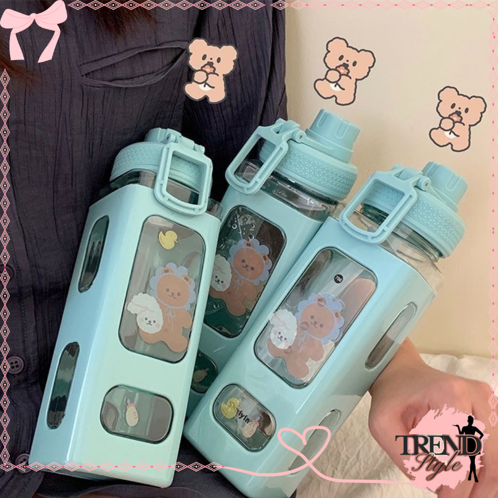 TrendStyle_BTL008 Botol Minum Plastik Cantik Air Lucu Comel Anak Sekolah Korea Square Bear Y1622