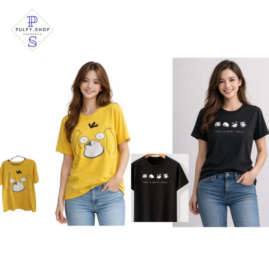 Kaos Wanita Merk Donum Korea Style Print T Shirt Distro Lengan Pendek Oversize Premium Baju Panda