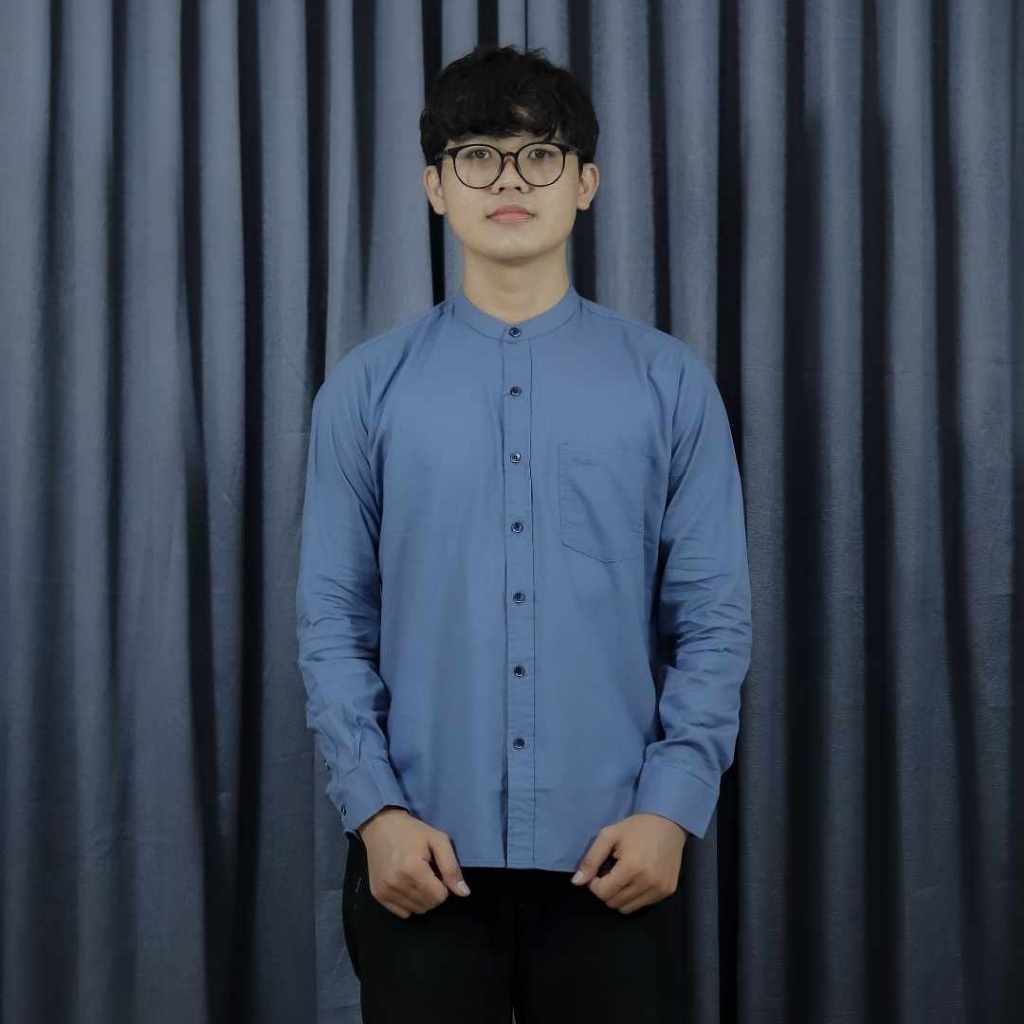 Topten Kemeja Koko Lengan Panjang Pria PSS0232 Biru Polos