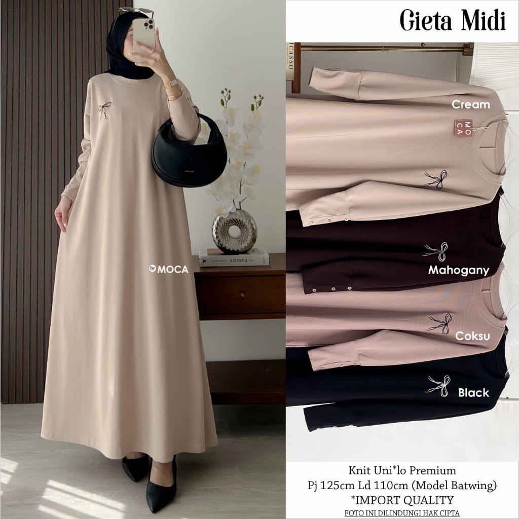 Gieta Midi Dress Gamis Spesial Lebaran Jumbo Allsize Busui Premium Knit Uniqlo Original Ori Moca Ber