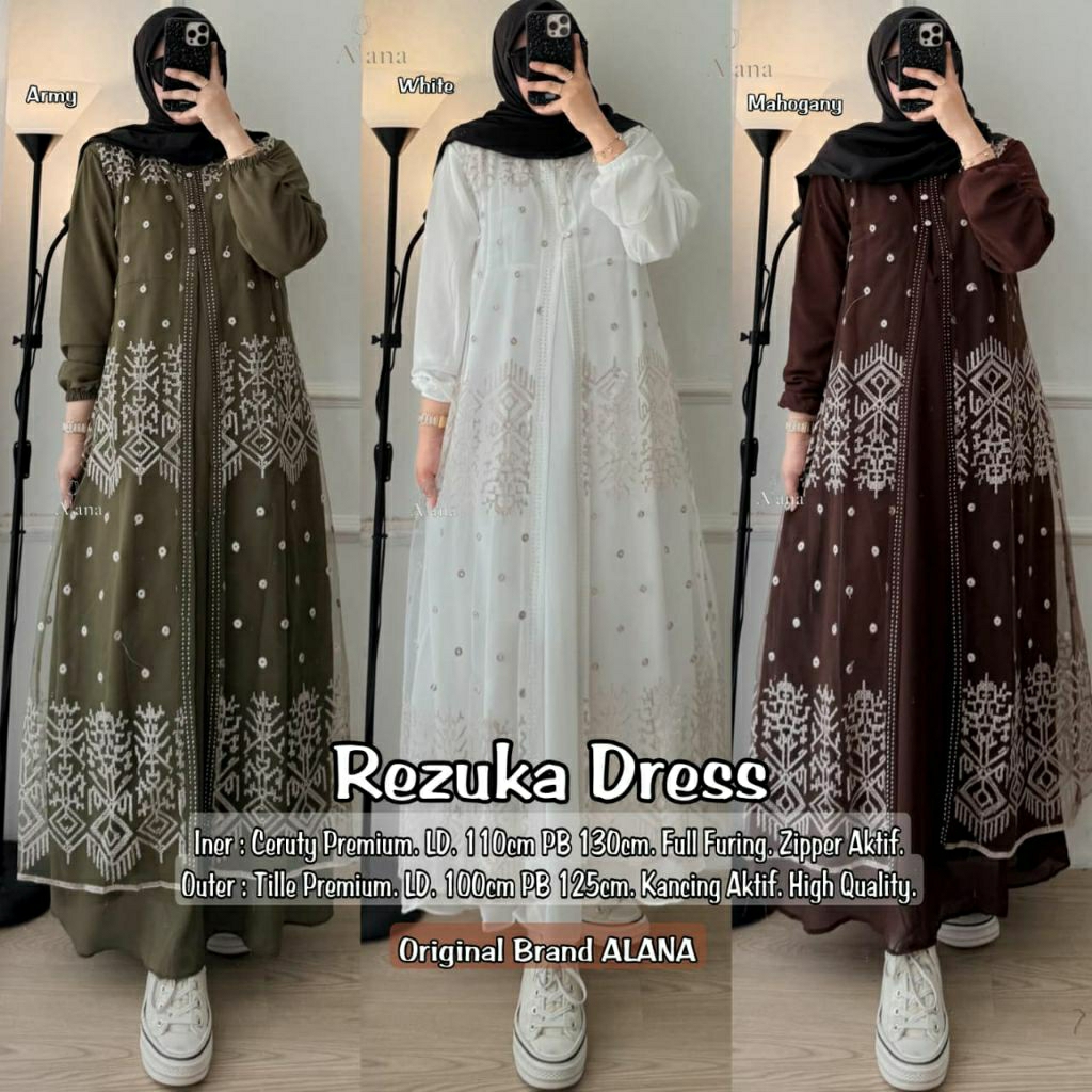 REZUKA DRESS ORI ALANA/ GAMIS CERUTY KONDANGAN TILE CANTIK KEKINIAN/GAMIS CANTIK TILE