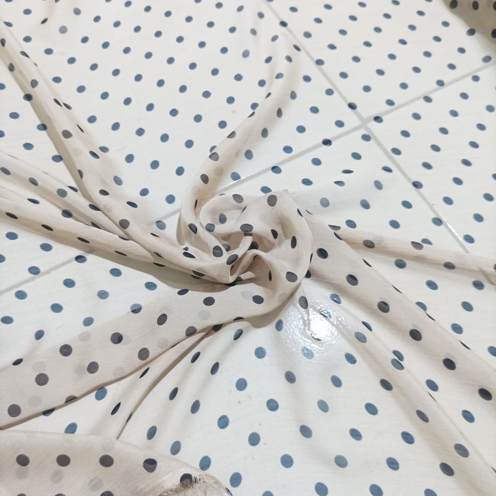 Kain Sifon Sutra Silk Premium Motif Polkadot - Bahan Gamis Hijab Dress Meteran Jy