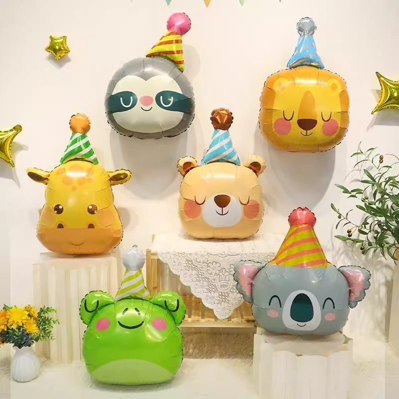 Balon Foil JUMBO Binatang Kepala Hewan Topi Pesta / Jungle Animal Party Hat 3D Ukuran Besar