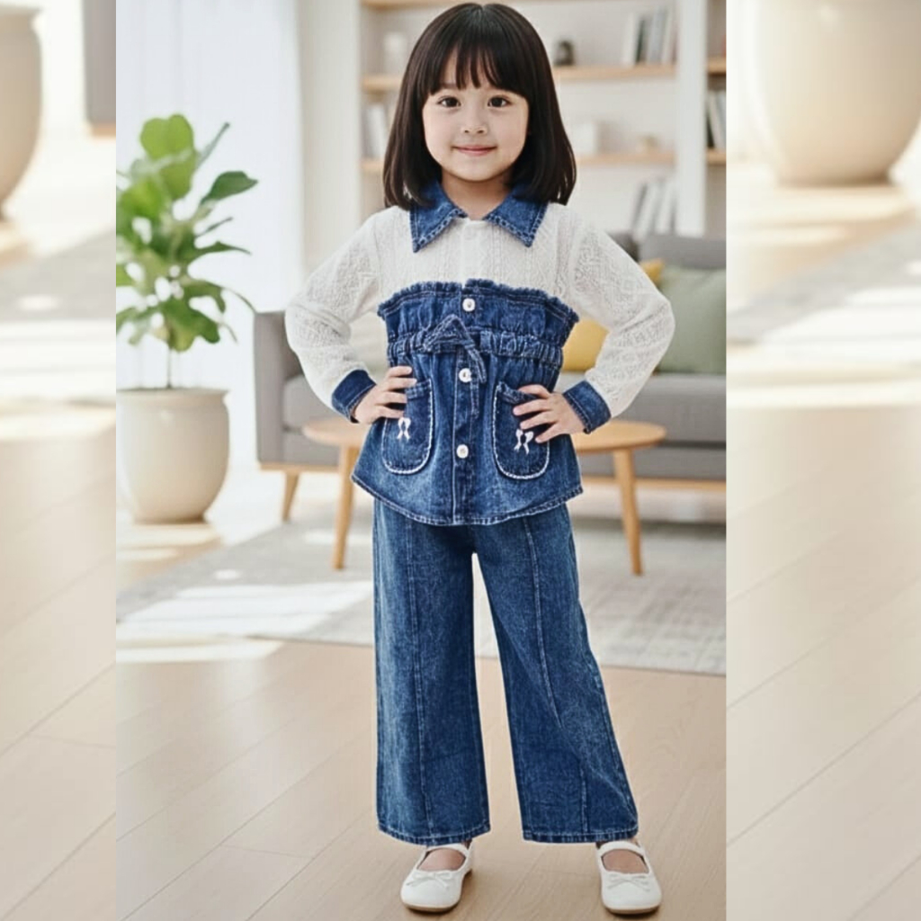 Setelan jeans anak perempuan terbaru 2026 Best Seller Usia 3 - 11 Tahun Set Jeans Anak Perempuan Kek