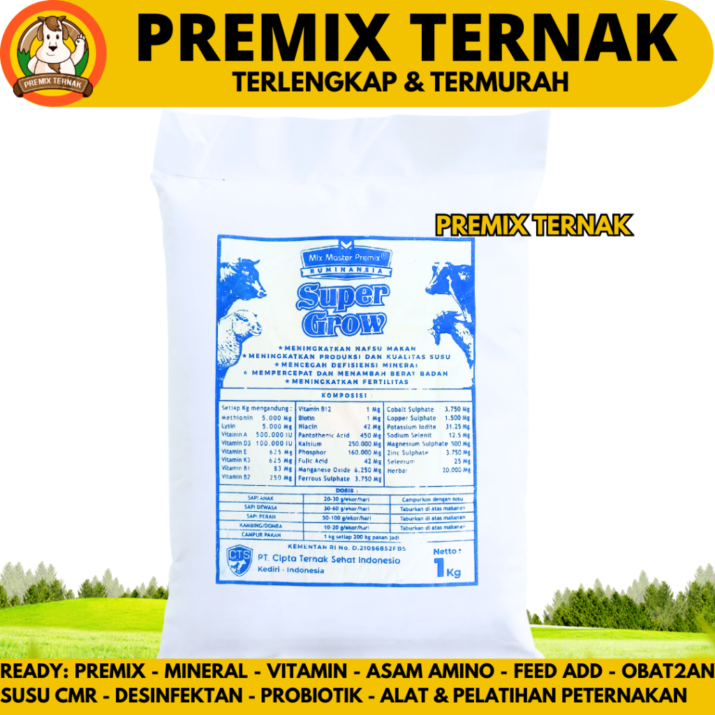 MIX MASTER PREMIX SUPER GROW 1KG - Premix Ternak Pemacu Pertumbuhan Penggemukan Sapi Kambing Kelinci