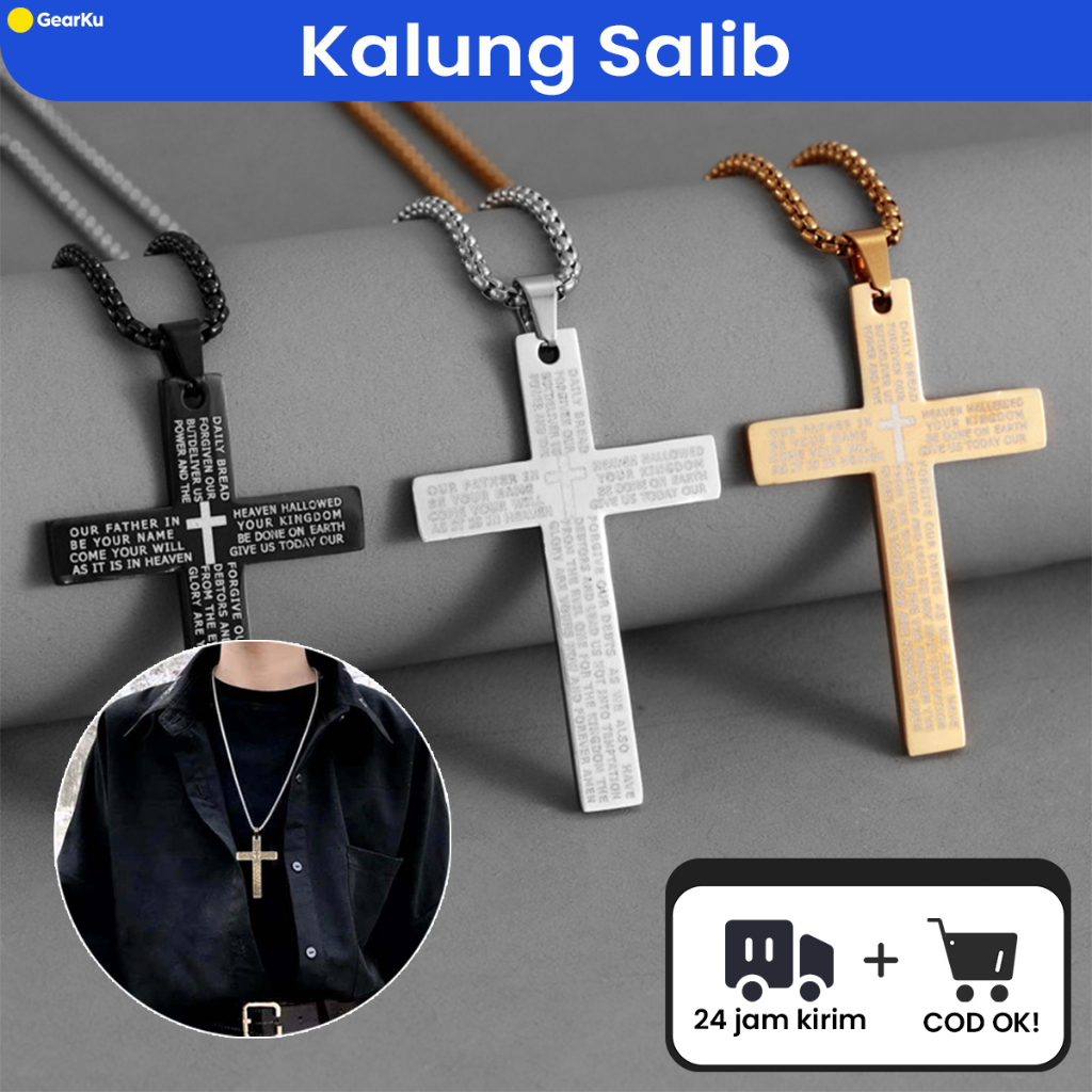 Kalung Salib Doa Bapa Kami,Kalung Salib, Kalung Salib Pria, Kalung Salib Wanita, Kalung Salib Titani