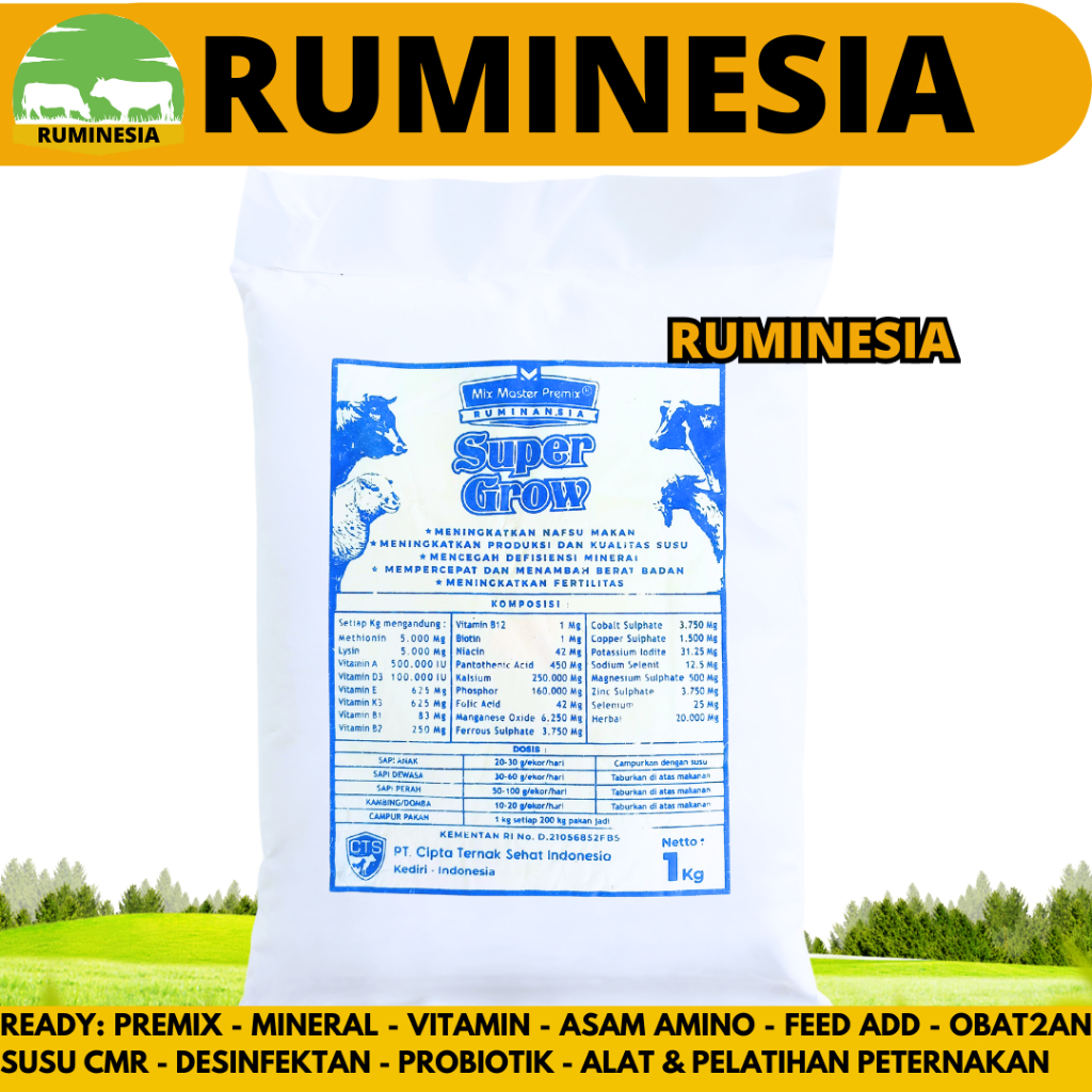 MIX MASTER PREMIX SUPER GROW 1KG - Premix Ternak Pemacu Pertumbuhan Penggemukan Sapi Kambing Kelinci
