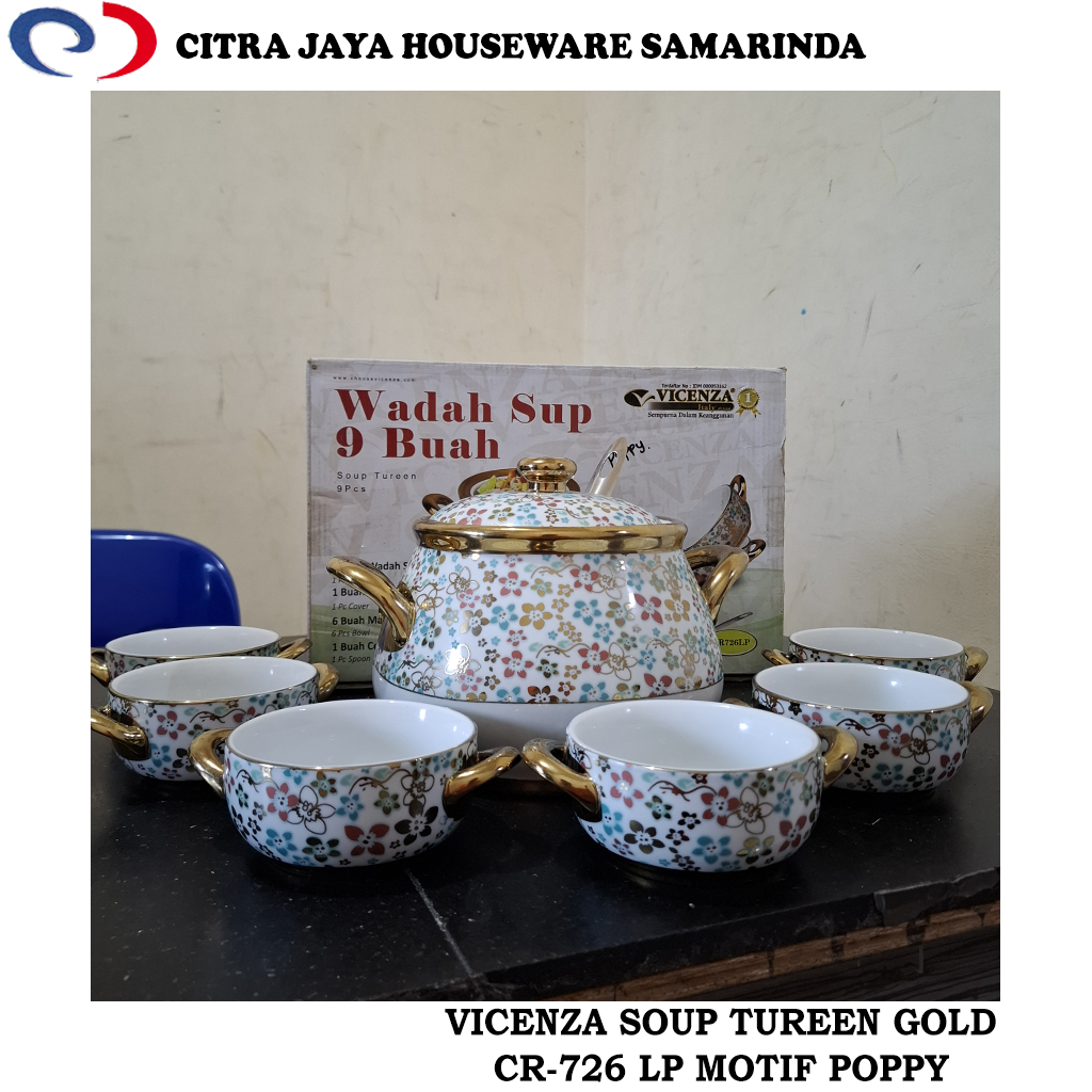 Wadah Sup / Soup Tureen Keramik GOLD MOTIF POPPY VICENZA CR-726 LP (PER 1 SET)