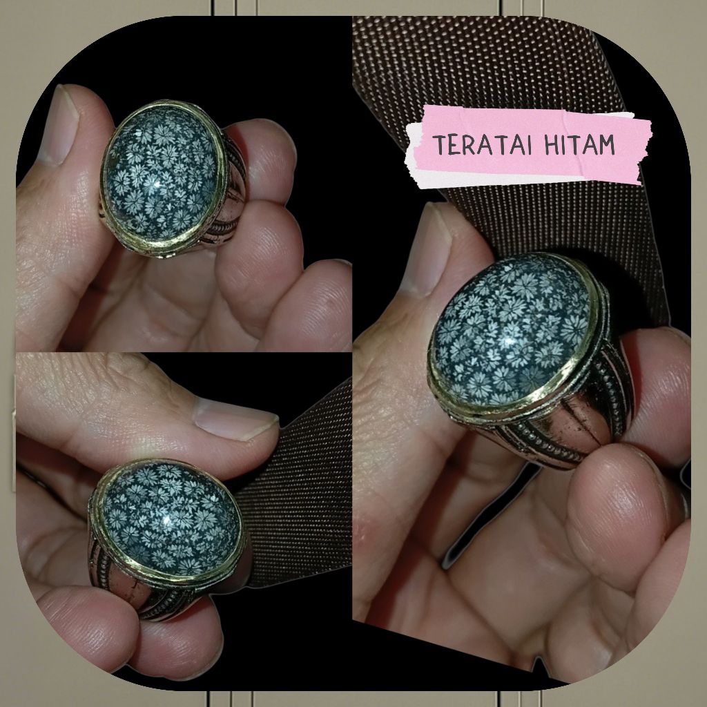 Cincin batu teratai hitam asli coral natural gems