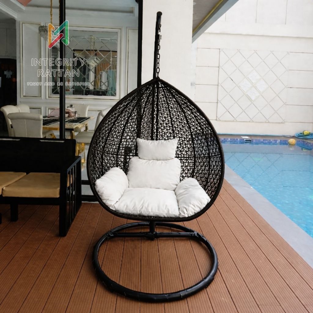 Kursi Ayunan Gantung Dewasa Pear Jumbo Rotan Alami Sintetis Frniture