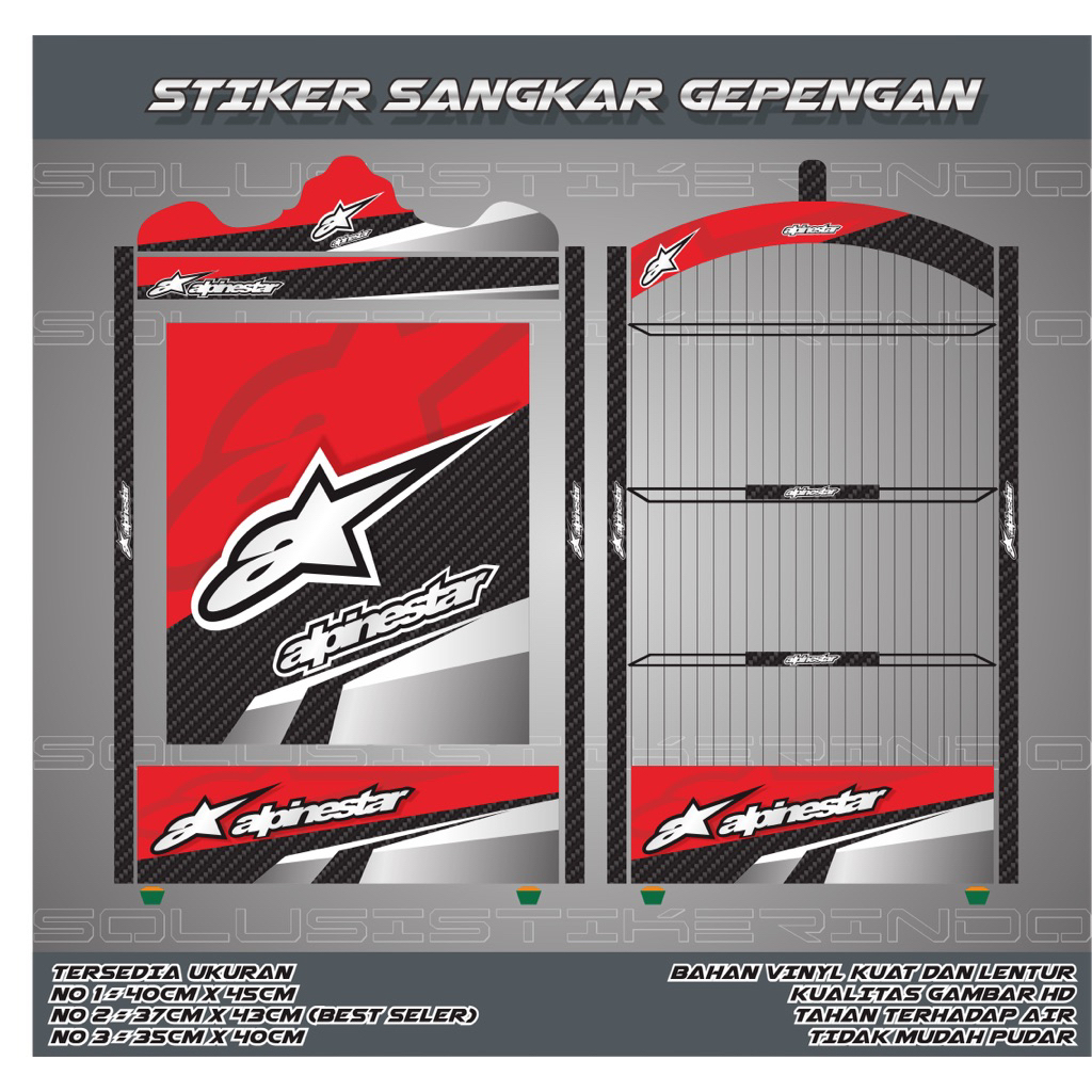 STIKER DECAL SANGKAR MOTIF ALPINESTAR GEPENGAN NO 2 37X43CM STIKER SANGKAR KOTAK DECAL