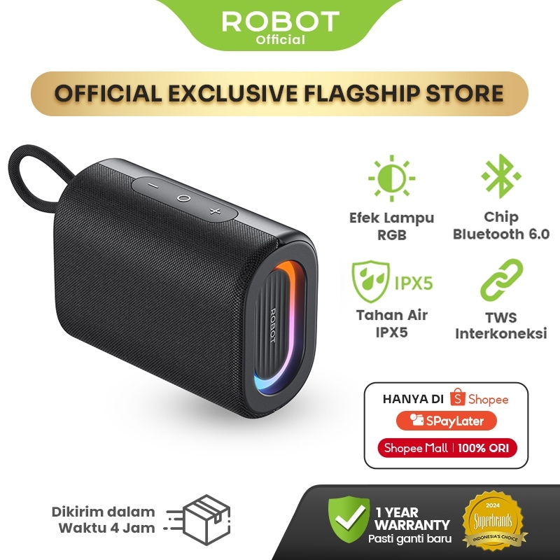 ROBOT RB190 Speaker Bluetooth 1200mAh 6.0 Portable Powerful Bass 5W Tahan Air IPX5 dengan Efek Lampu