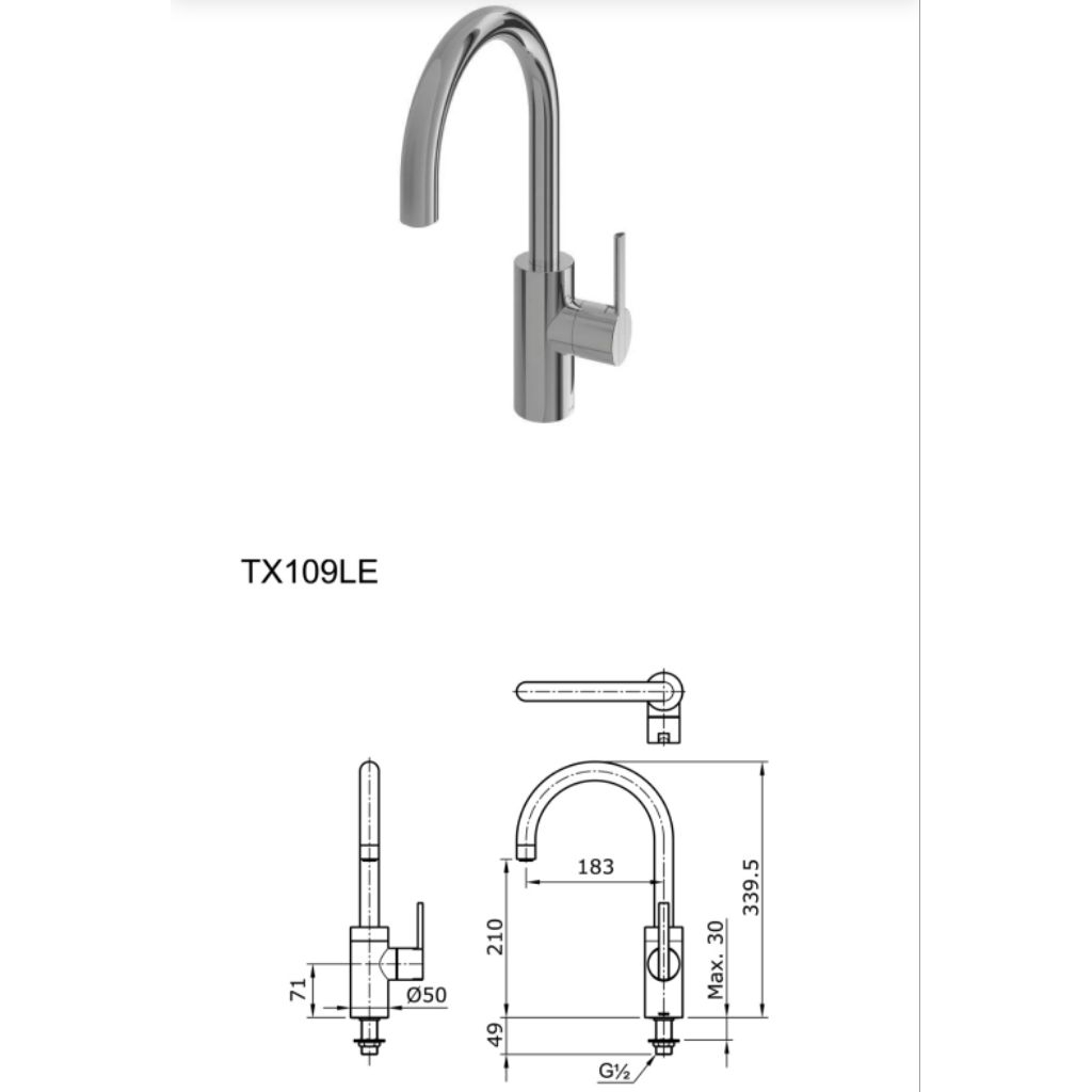 TOTO TX109LE Kran Keran Wastafel Tuas Tunggal (Hanya Air Dingin)