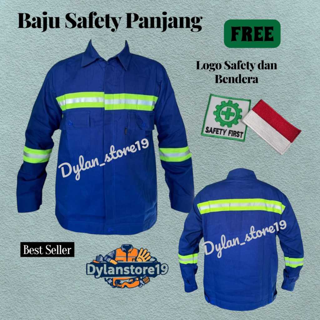 Baju Wearpack Safety/Seragam Kerja Safety Pria/Kemeja Safety Lis Hijau Biru Pertamina