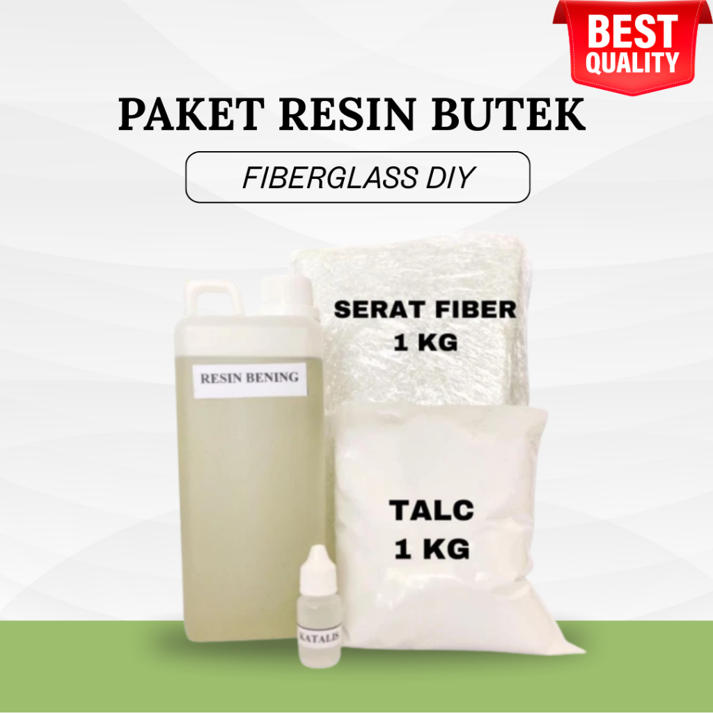 PAKET Resin Bening ( RESIN BENING 1 KG + SERAT FIBER 1 KG + KATALIS 20 GR + TALC 1 KG)
