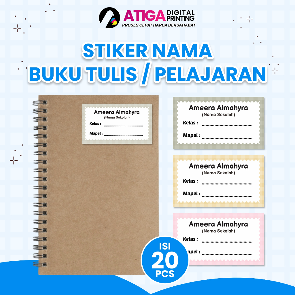 Stiker Nama Buku Tulis Polos - Label Stiker Buku Pelajaran Custom
