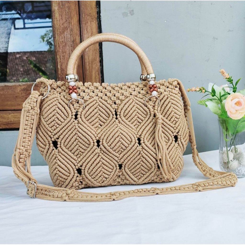 Tas Talikur Motif Daun Mutiara / Handbag TaliKur Daun 2in1 / Tas Pesta TaliKur/ Tas Macrame/ Tas Ken