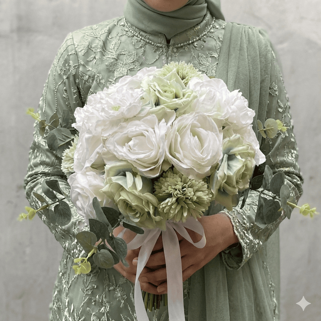 Bunga Pernikahan Sage Green Bunga Hand bouquet - Classic wedding hand bouquet - Bunga Pengantin Sage