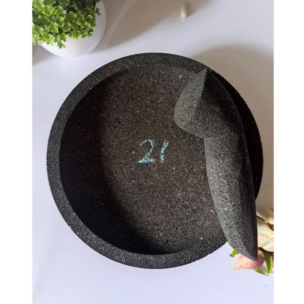 Cobek coet Batu Asli set ulekan ukuran 21-22CM Batu merapi berkwalitas