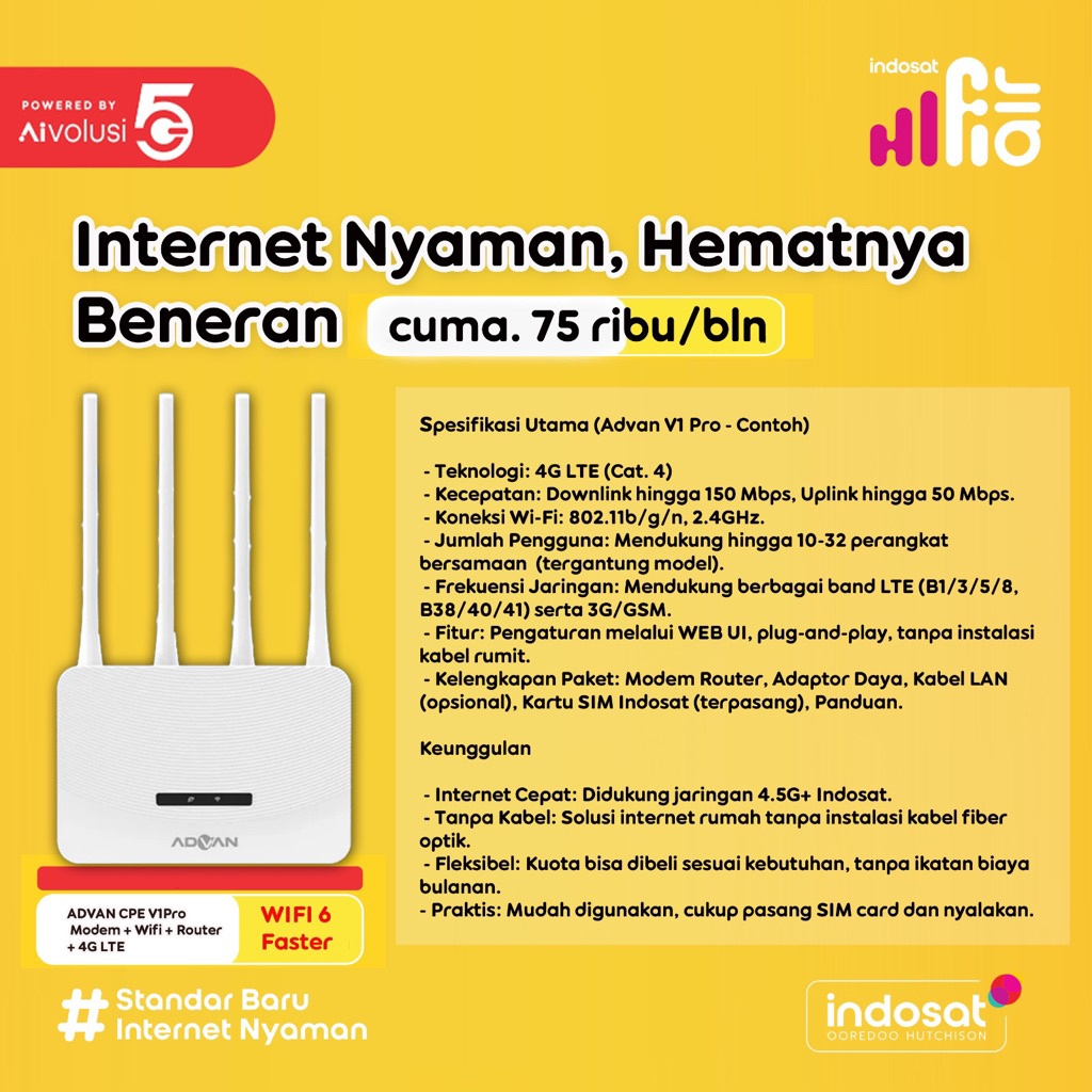 Hifi Air Indosat Modem Wifi Portable Rumah Advan V1 Pro Wifi 6 Faster