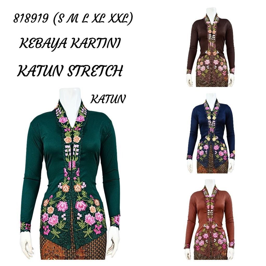 Indah Collection KEBAYA KARTINI LENGAN PANJANG BORDIR KOMBINASI WARNA KATUN STRETCH KATUN KEBAYA WIS
