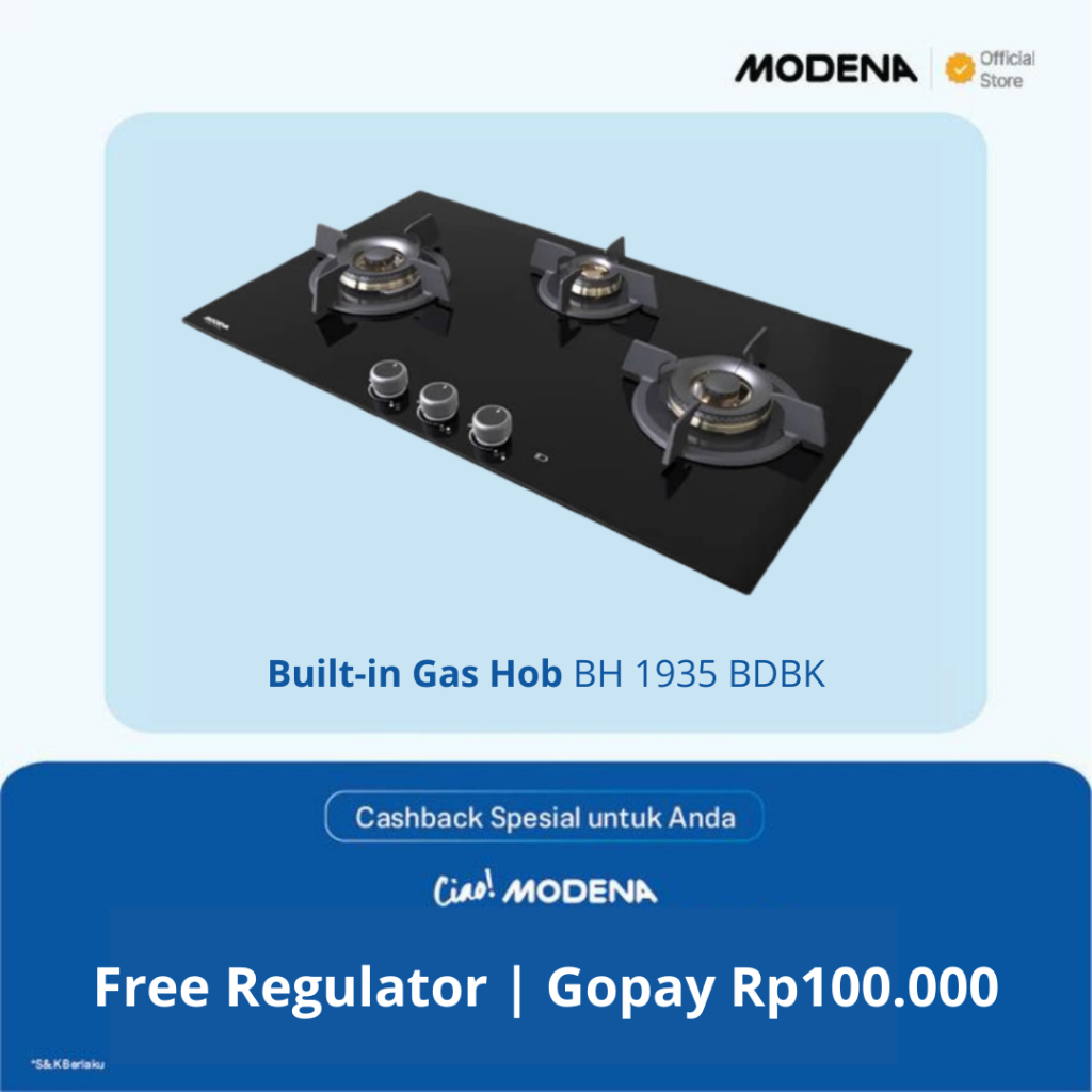Modena BH 1935 BDBK kompor tanam 3 tungku full kuningan 90 cm BH 1935 LB