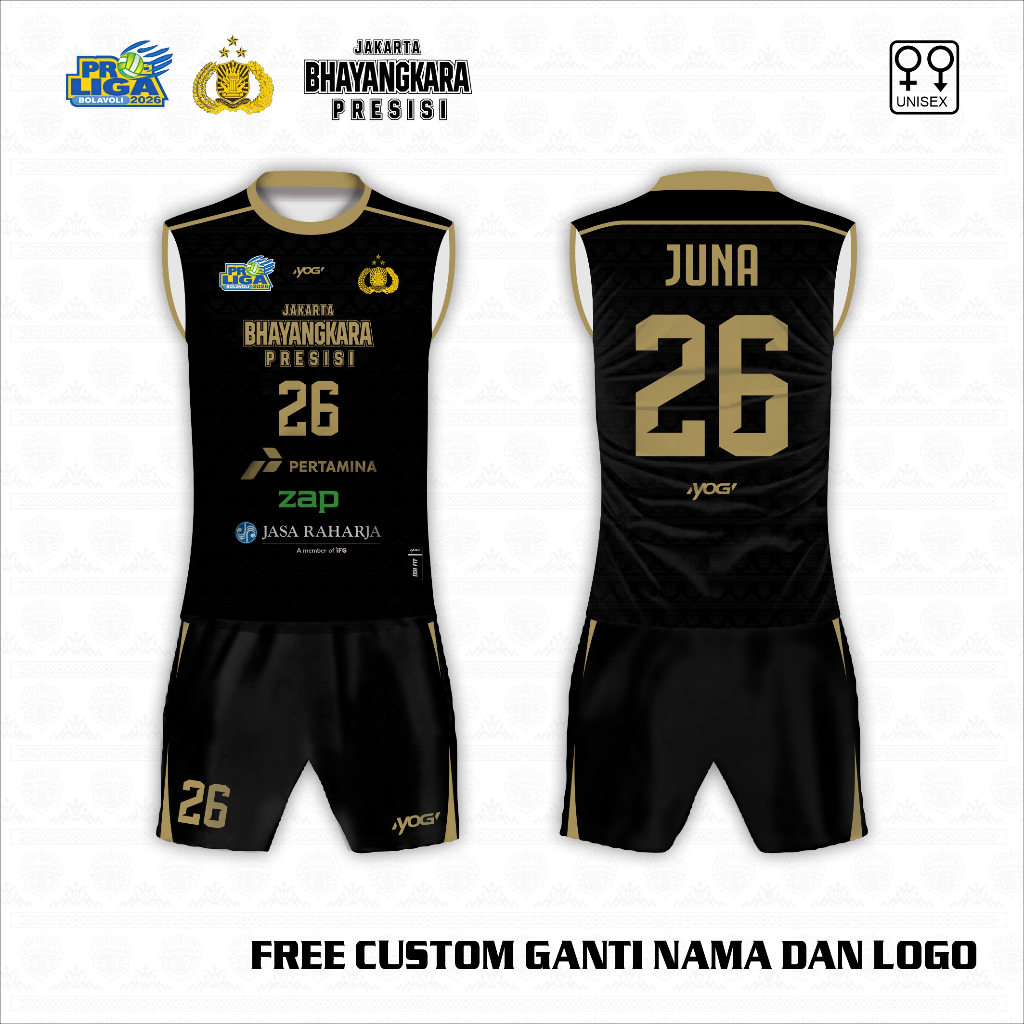 Setelan Baju SInglet Celana Jersey Volley Proliga 2026 Jakarta Bhayangkara Presisi Baju olahraga vol