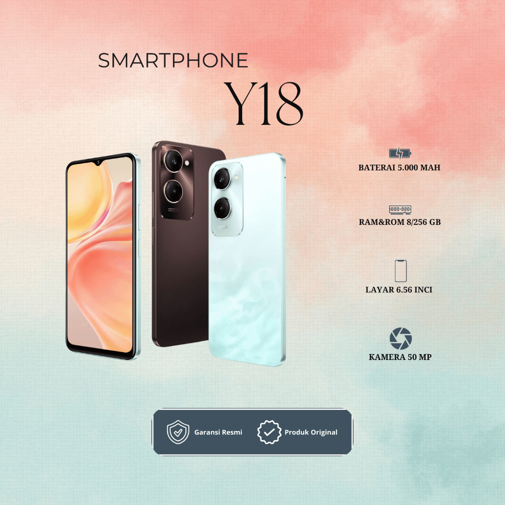 HP VIVO Y18 RAM 8/256 GB KAMERA 50 MP LAYAR 6.56 INCI ORIGINAL GARANSI 1 TAHUN
