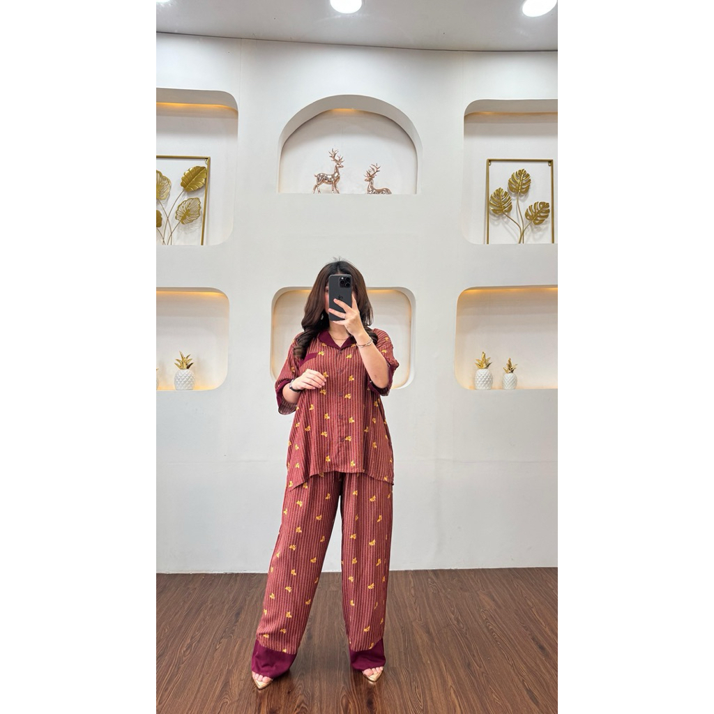 byaramadp | laura set | piyama rayon premium | piyama busui | piyama lengan panjang | piyama celana 