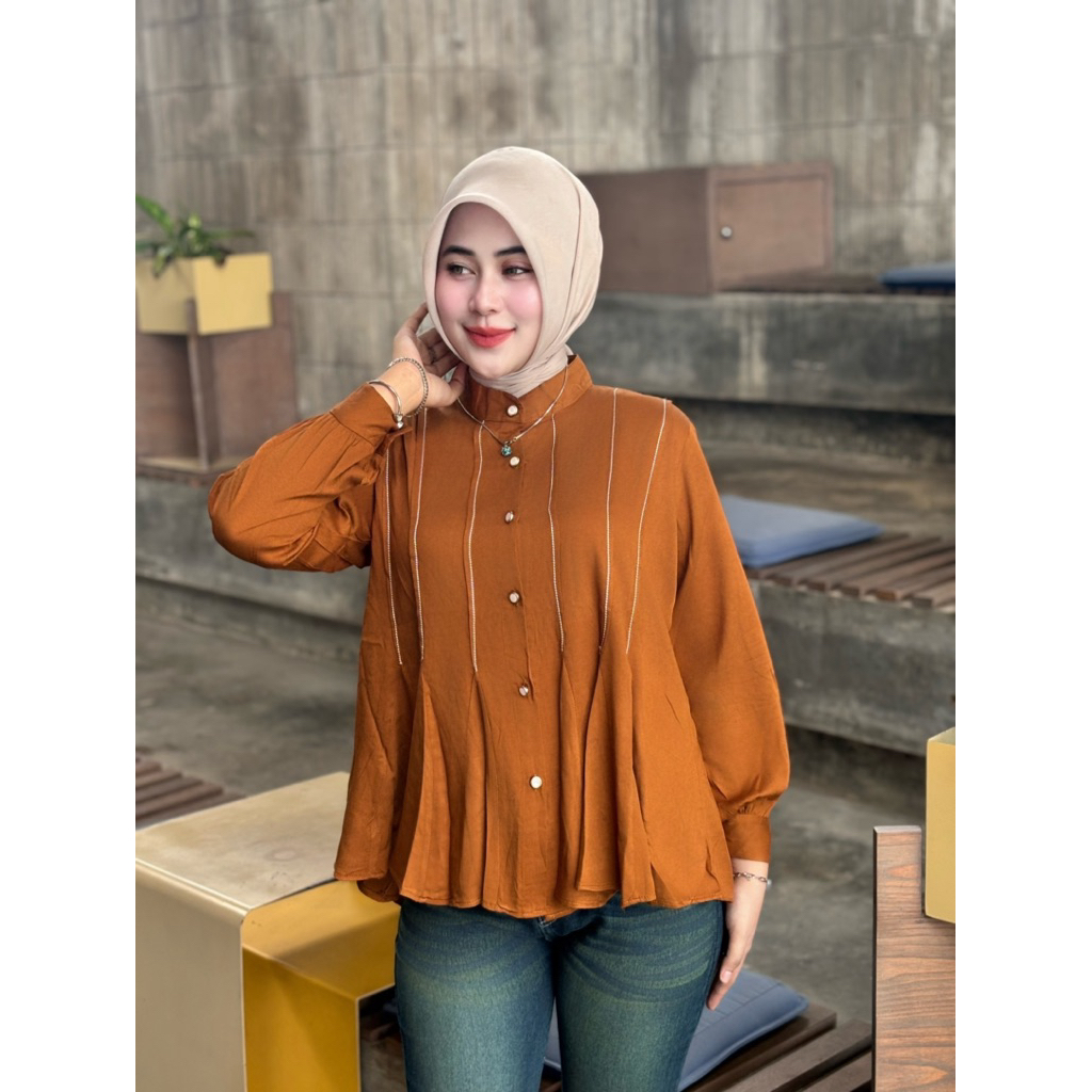 INARA Blouse kemeja Atasan Wanita Panjang Rempel Bawah Bahan Rayon Twill Casual