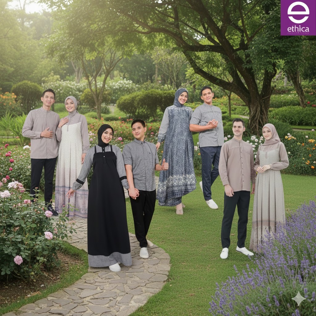 BUSANA MUSLIM ETHICA COUPLE GAMIS DRESS ABAYA KEMEJA KOKO LENGAN PANJANG PENDEK POLOS MOTIF BATIK BU